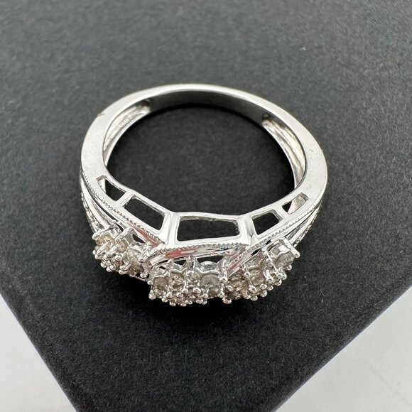 Beautiful 1/4 Carat Natural Diamond Triple Cluster Ring in Sterling Silver Size - Picture 13 of 16